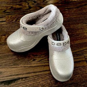 bebe Lined Janessa Clog Silver Glitter Size 7